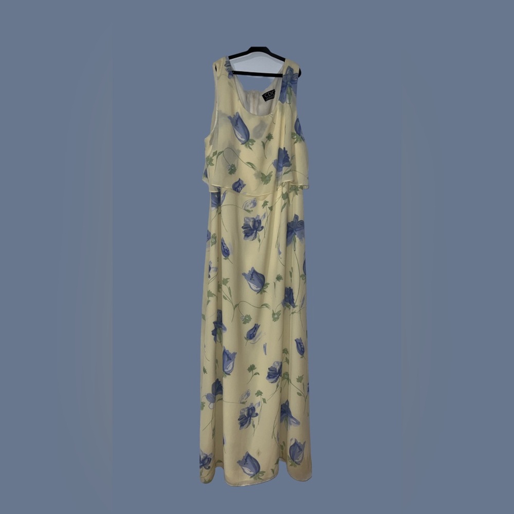 Floral Sleeveless Maxi Dress - Butter Yellow and Blue